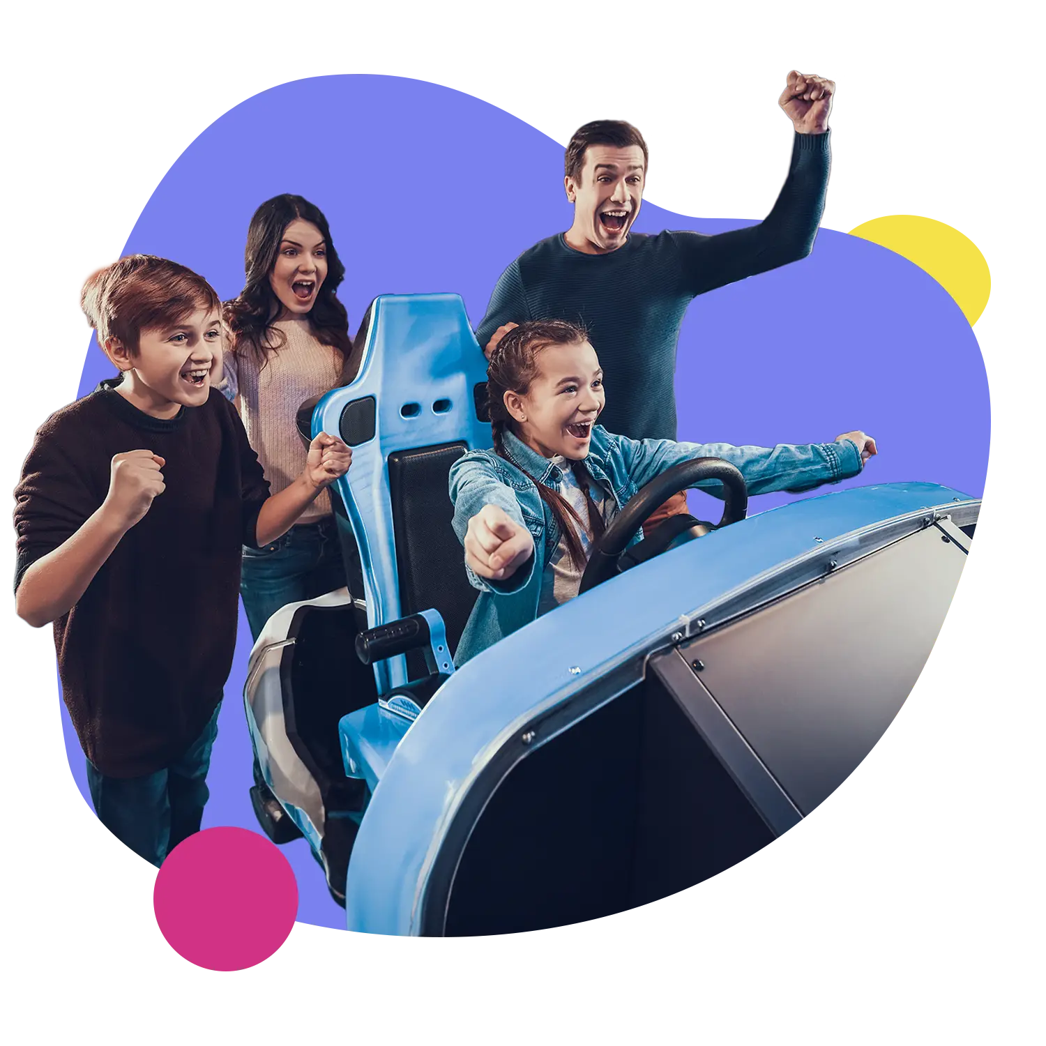 Familie hat Spaß auf einem gemieteten Eventmodul